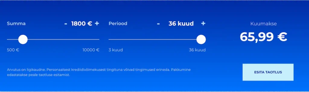 Moneyzen maksimaalse laenu kalkulaator